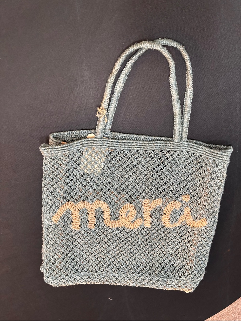 JACKSON Crochet Jute Tote in light Blue with Natural Lettering - Picture 10 of 13